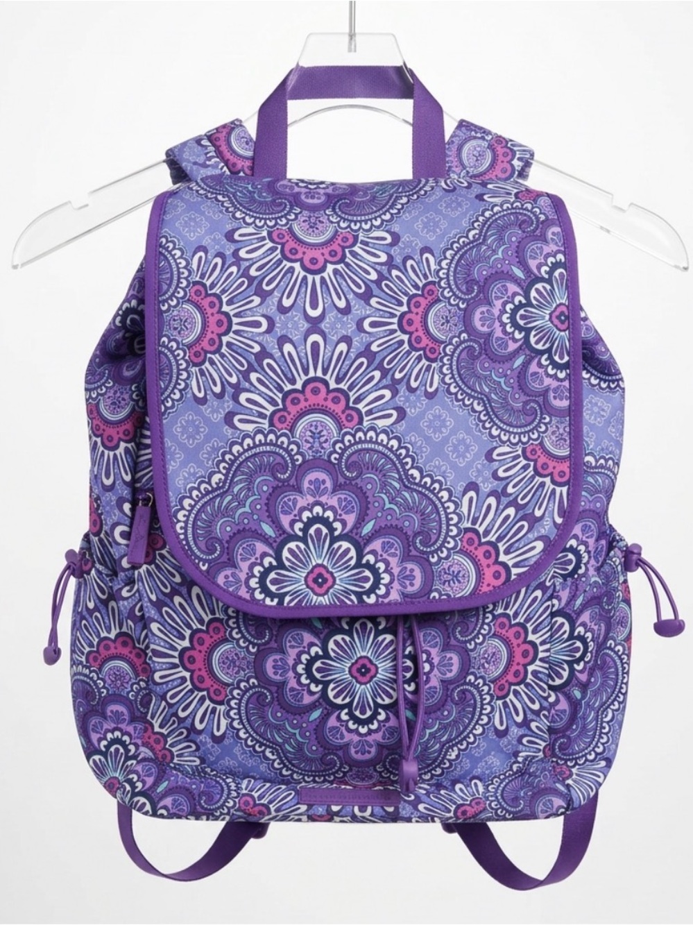 VERA BRADLEY BACKPACK LARGE PURPLE PINK WHITE FLORAL MEDALLION PRINT WHIMSY NWOT